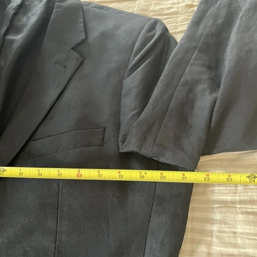 H&M Black Blazer Mens‎ 42L Slim Fit Mulberry Silk Linen Wedding Old Money Preppy